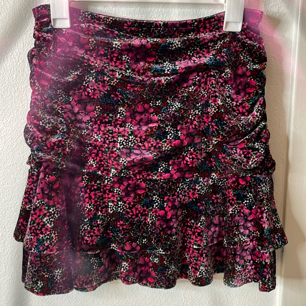 Flora Print Velvet Miniskirt